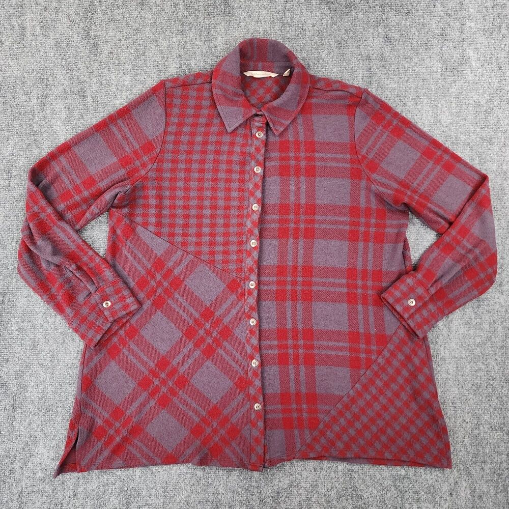 Soft Surroundings Sweater Womens Large Plaid Paramour Tunic Stretch Button Knit - Picture 1 of 15